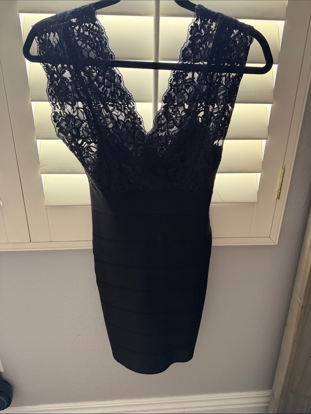 bebe Black Lace V-Neck Mini Dress
